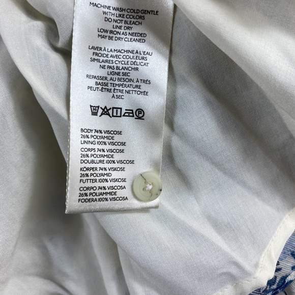 Maeve Anthropologie Mini Swing Dress Sz M Cream Blue Long-Sleeve V-Neck Fairy - Picture 8 of 12